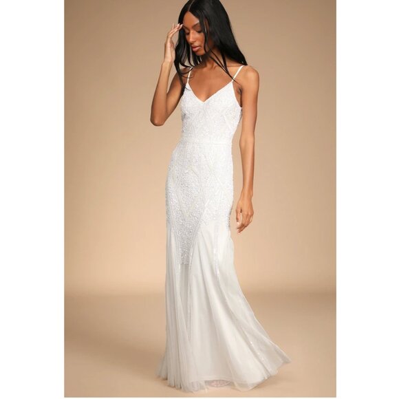 Lulus Just the Beginning (Bridal) White Mermaid Maxi, #1679496, Sz M, $193 - Picture 1 of 10